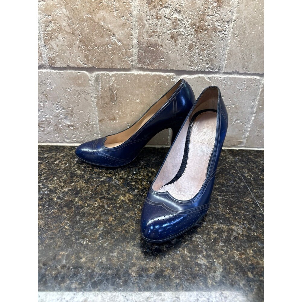 Vintage Fendi Navy Blue Leather Pumps 7.5 US 37.5 EU GUC